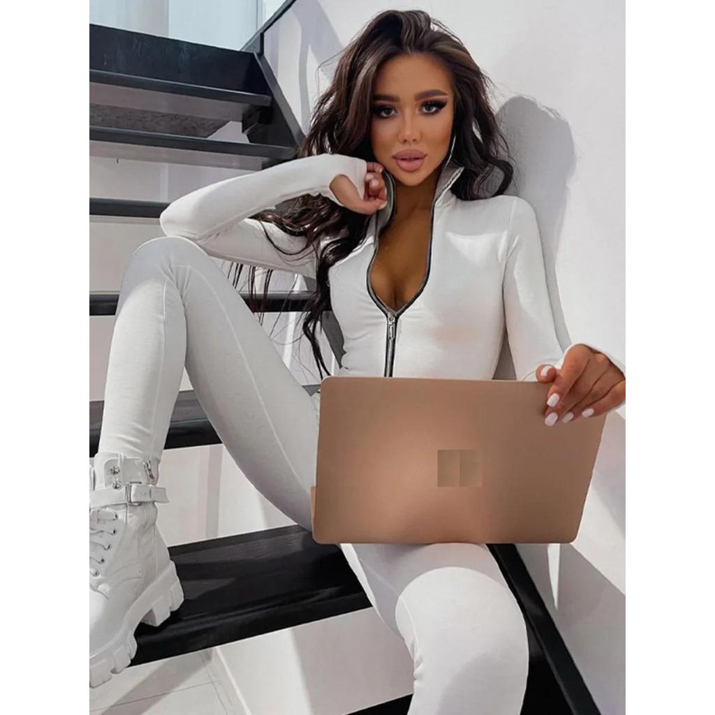 Fitness Outfit Female Casual Sporty Workout Zipper Jumpsuit Women Rompers Long Sleeve Skinny Activity Wear Overalls Tops