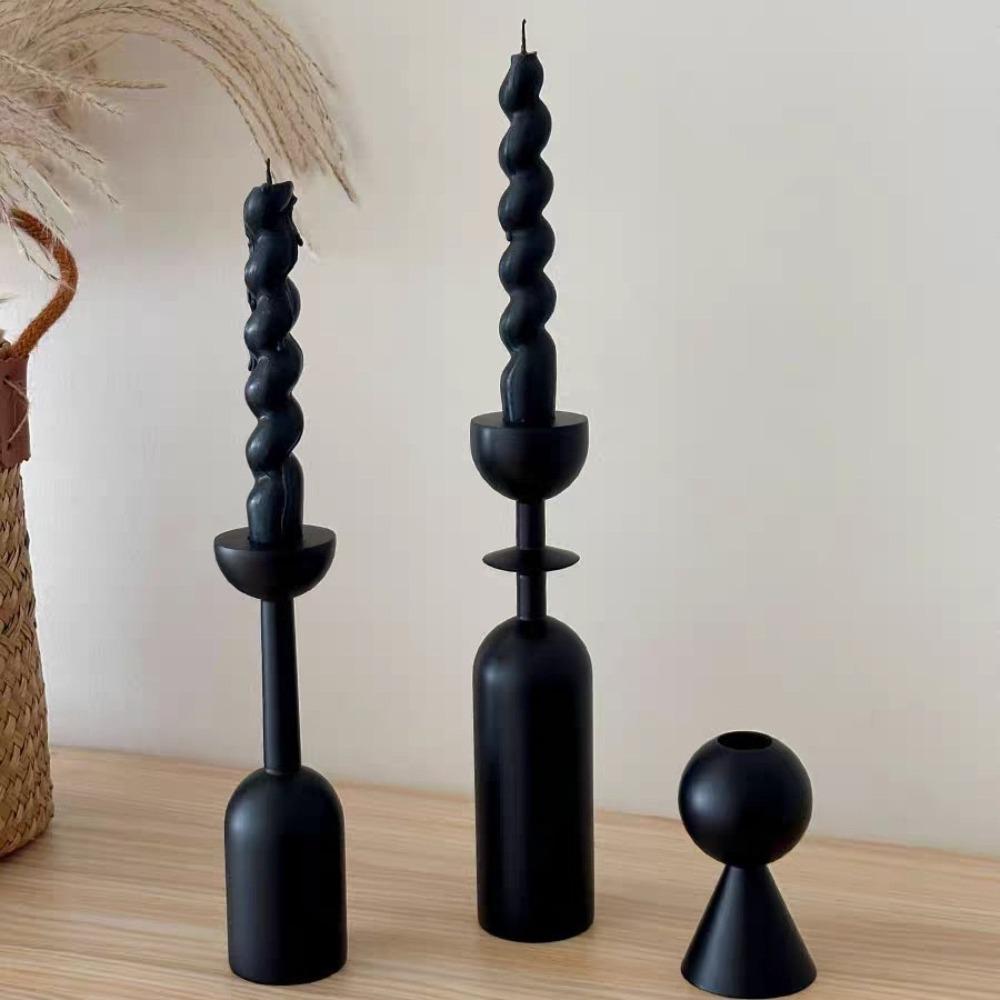 3Pcs/Set Vintage Candlestick Ornament Minimalist Candelabra Wooden Candle Holder  Living Room