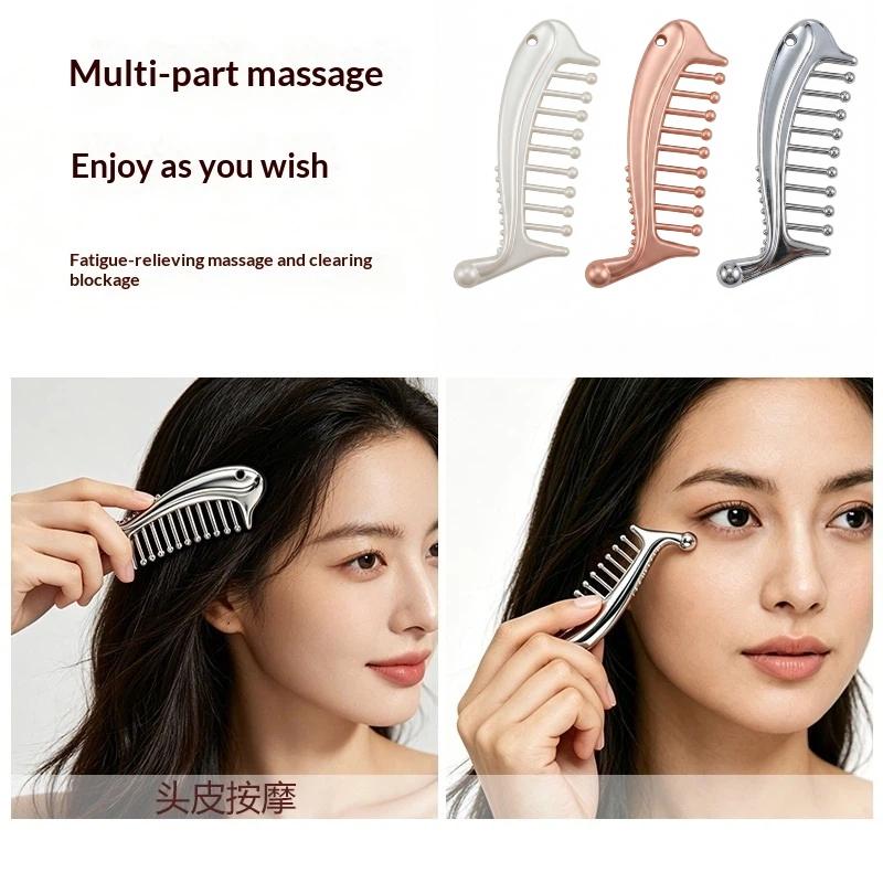 Manual Scalp Massager Head Comb Stainless Steel Portable Gua Sha Facial Tool for Blood Stress Relief