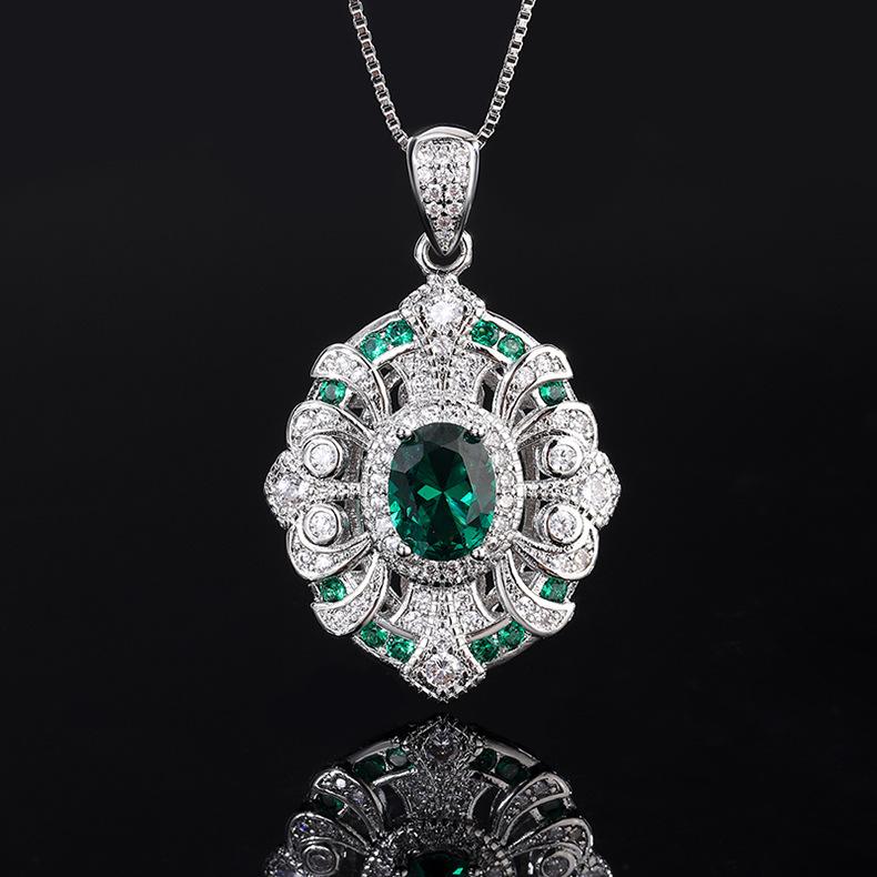 New Set Jewelry Tiktok Cross-border Simulation Red Corundum Necklace Pendant Green Nano Gem Ring Women's