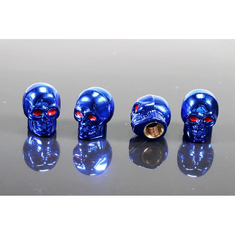 Dsycar Skull Style Tire Valve Stem Caps Antirust Copper Core, Red Eyes with Rubber Ring, Universal Stem Covers for Cars, SUVs, Bike and Bicycle,