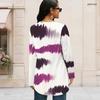 Ladies Plus Size Tie Dye Striped Long Sleeve T Shirt Round Neck Loose Irregular Hem Casual Tunic Top For Daily Wear