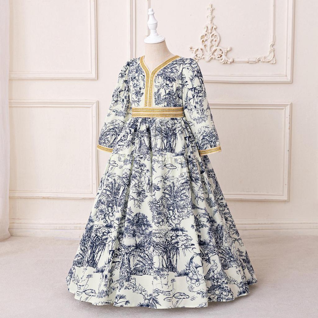 Middle Eastern Princess Party Dress for Girls with Floral Hot Stamping