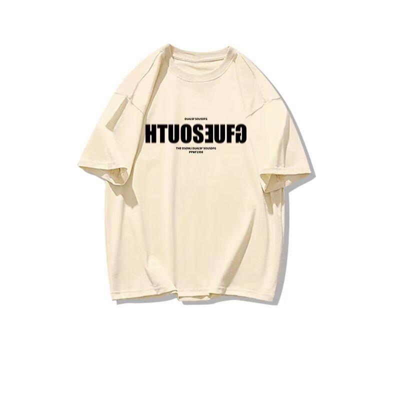 

Trendy American Minimalist White Cotton Drop-Shoulder Women s T-Shirt - Summer High Street Style M абрикосовый