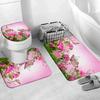 Red Rose Flower Bath Mat Set Fresh Florals Fields and Garden Plant Non-slip Toilet Lid Foot Rug Floor Mat Bathroom Accessory Set