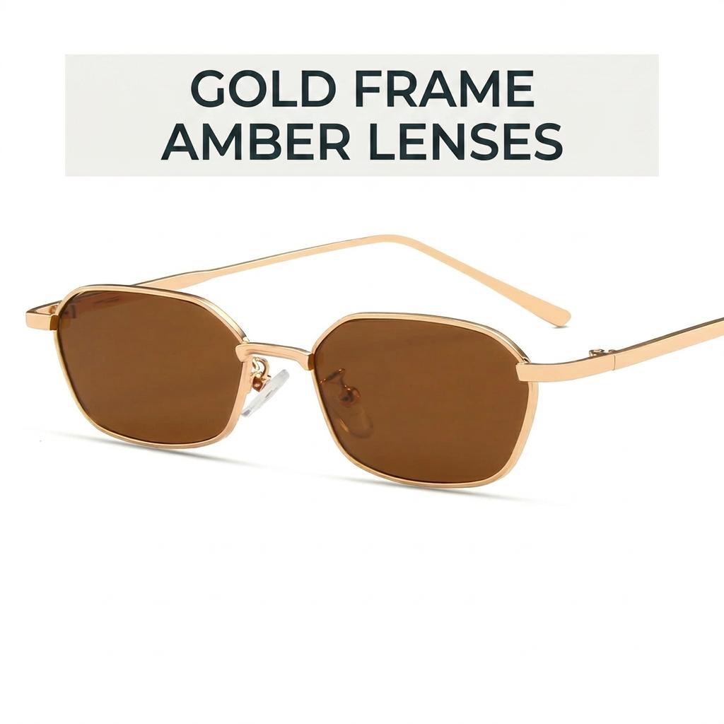 Vintage Retro Small Polygonal Sunglasses Lightweight Rectangle Metal Alloy Frame UV400 Protection Unisex Eyewear for Outdoor