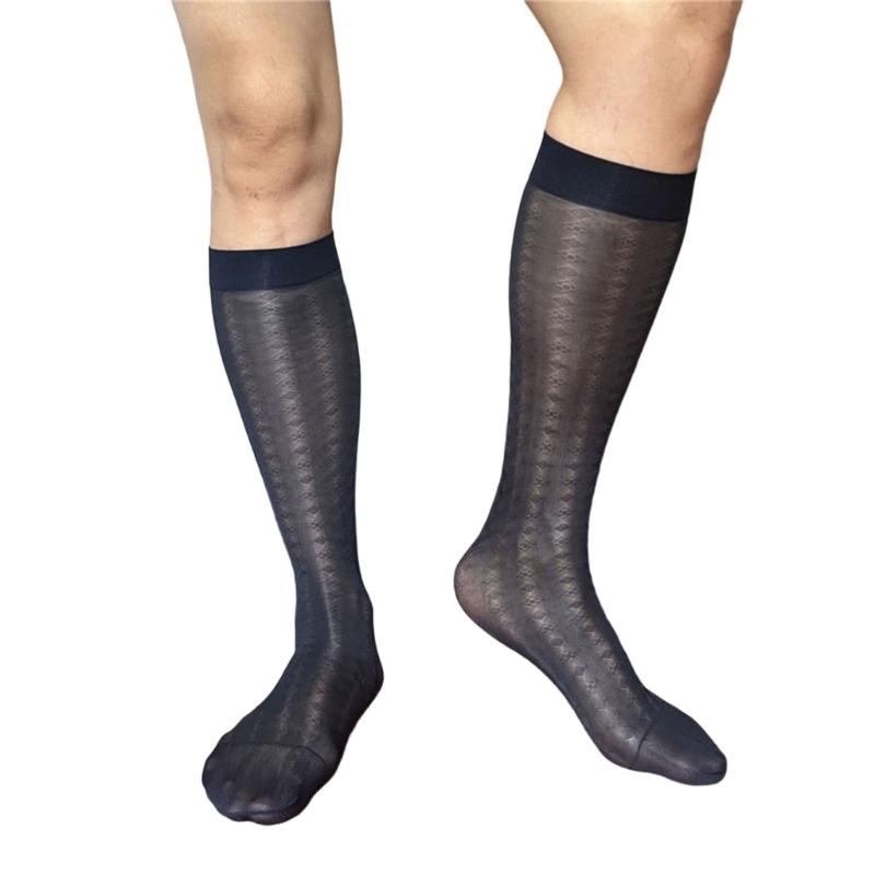 Men Thin Business Dress Socks Stretchy Nylon Sheer Knee Highs Dress Socks Over the Calf Dress Socks Sheer Casual Socks