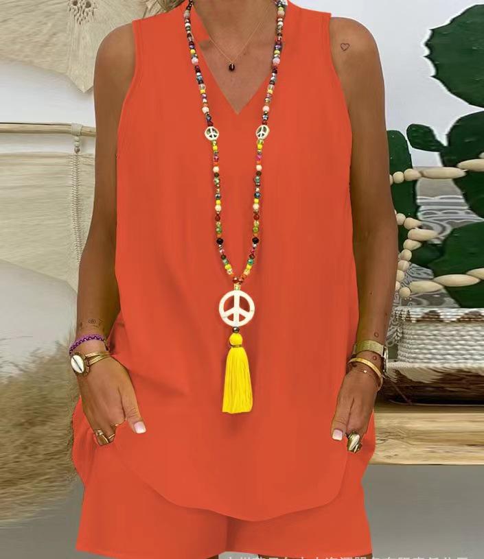 Women's Sleeveless Stand-Up Collar Casual Set