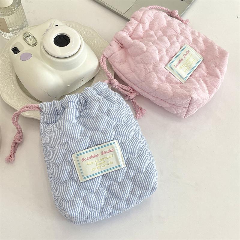 Ins Drawstring Bag Heart Handbag Women Wallets Portable Travel Cosmetic Makeup Lipstick Storage Bag Camera Organizer
