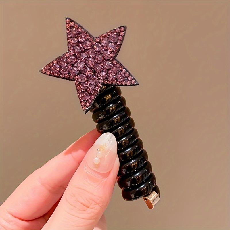 Rhinestone Star Phone Cord Hair Ties For Girls, Colorful Spiral Scrunchies, Hair Accessories For Girls Gift