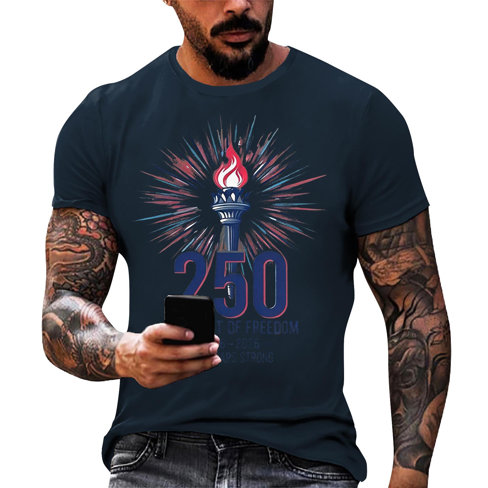 

Men’s Short Sleeve Crew Neck T-Shirt 250 Torch Graphic Printed Top Lightweight Soft Cotton Casual Fit Tee for Everyday Wear XXL тёмно-синий