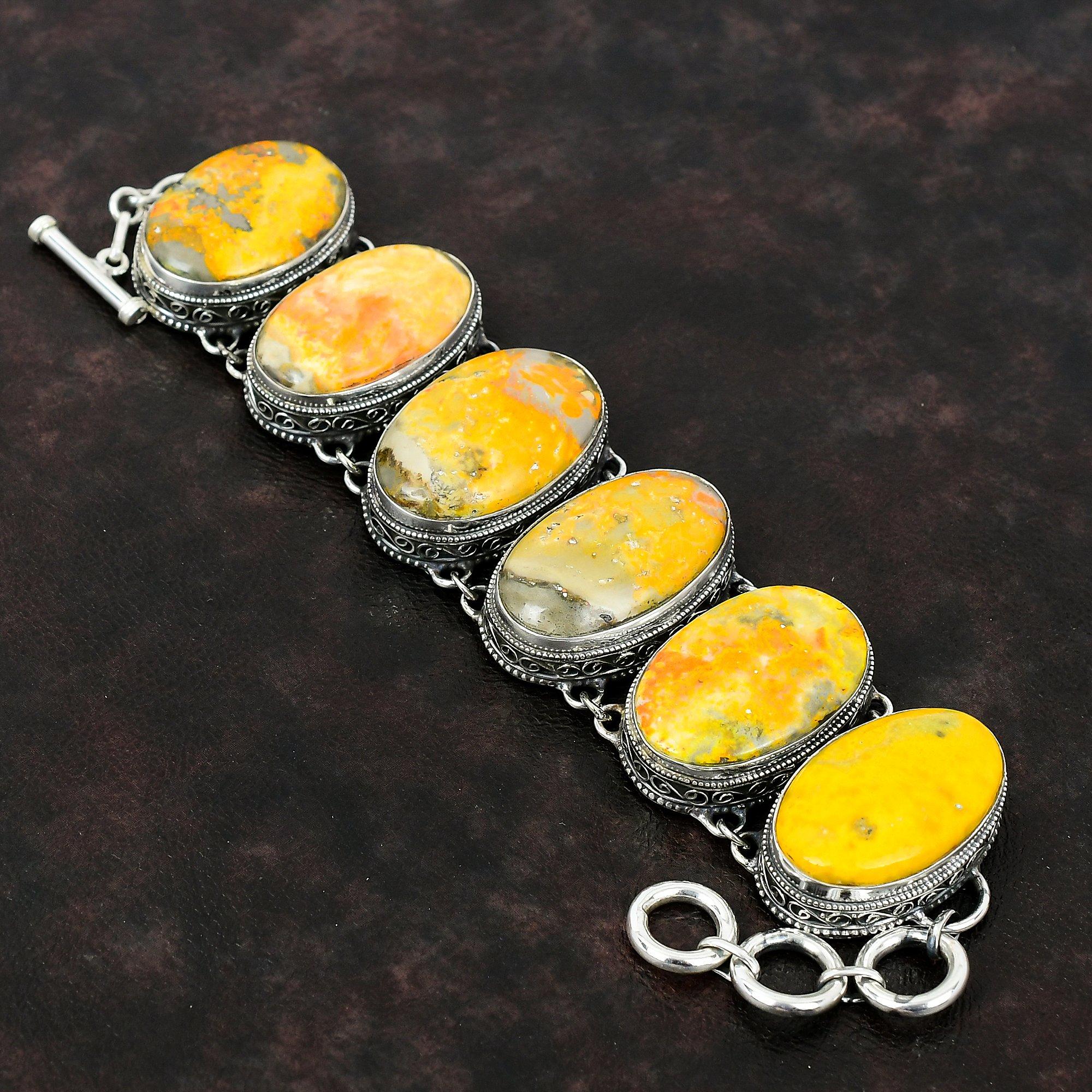 

Браслет Bumble Bee Jasper Браслет из стерлингового серебра 925 пробы Браслет ручной работы из драгоценных камней Уникальные ювелирные изделия Регулируемый браслет-цепочка Винтажный браслет Adjustable