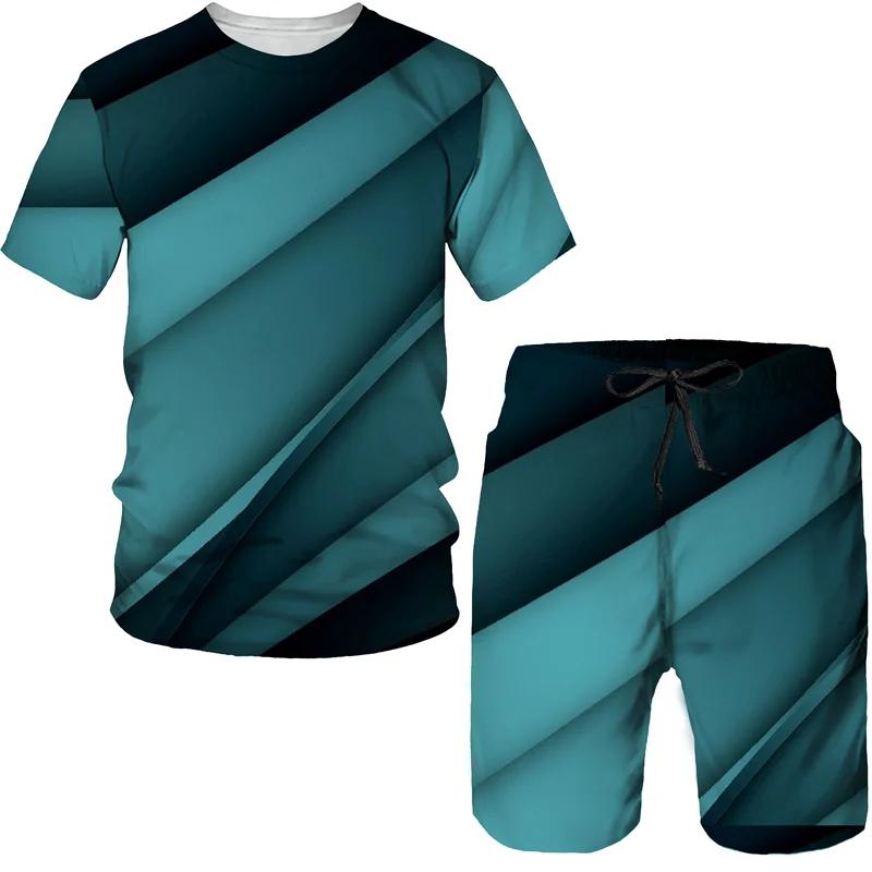 Abstract Pattern Men's Tracksuits Geometric 3D Print T Shirts/Shorts/Sets Hip Hop Streetwear Harajuku Couple 2 Piece Outfits
