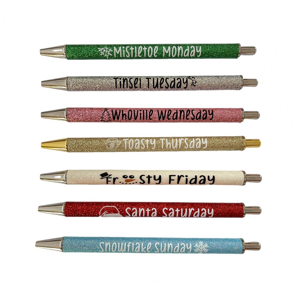 

7 шт. шариковая ручка для школьников, рождественская ручка на Хэллоуин с блестками, 7 дней, выдвижная шариковая ручка на Хэллоуин, школьный офис