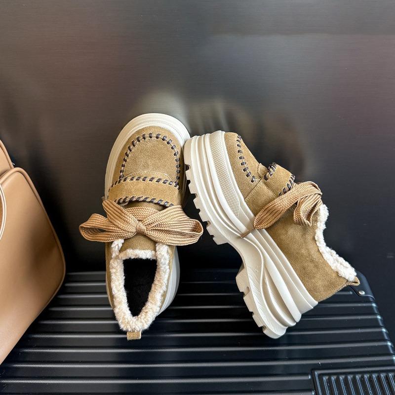 Winter New Thick-soled Velvet Dad Shoes Women's Brown Sports Board Shoes Velcro Casual Fluffy Shoes