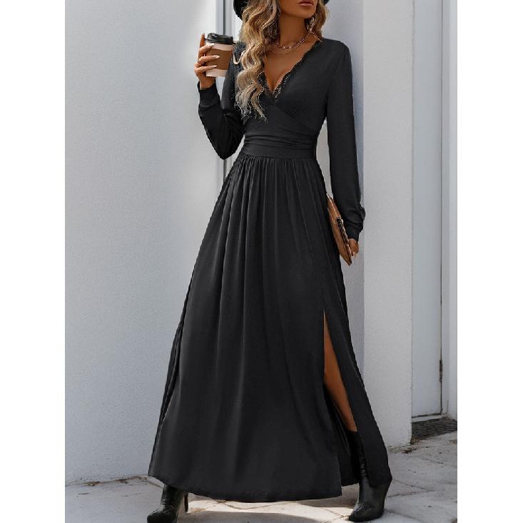 New Fashion Printed Daily Versatile Women'S Summer Loose And Casual Solid Color Cotton And Hemp Long Dress