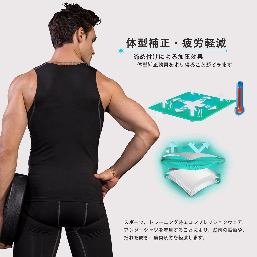 Tank Top Sleeveless Shirt Sports Innerwear Compression Wear Training Pressure Shirt Undershirt [Nesseo] Men's 10012-blk-XL