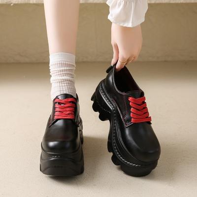 Mode Damen Oxford Schuhe mit dicken Sohlen Frühling und Herbst Übergröße Atmungsaktive dünne Schuhe Bequeme Outdoor Casual High Heels