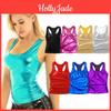 Womens Tops Bodycon Sleeveless Tank Slim Fit Casual Round Neck Metallic Shiny Crop Tops Vest