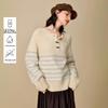 INMAN Women's Alpaca Blend Striped Half-Button Sweater
