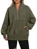 Autumn/Winter European & American Women's Pocket Half-Zip Loose Spliced Stand-Up Collar Fleece Sweatshirt