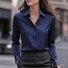 Dames Satine Blouse met Lange Mouwen Slim-Fit Kantoor Werkshirt Meerkleurig
