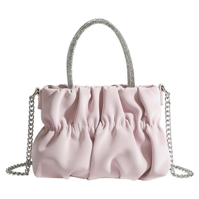 Rhinestone Handheld Shoulder Bag Women'S Summer New Celebrity Party Pleated Cloud Chain Messenger Bag Fashionable And Versatile