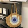 Straw Bag Women Hand-Woven Handbag Round Shape Rattan Bag Big Capacity Casual Beach Shoulder Crossbody Bag