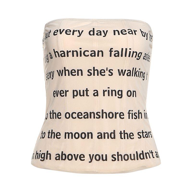 

# Sisjuly# British Style Pure Desire Art Student Elegant Letters Print Design All-Matching Slim Fit Tube Top Female Summer Apricot S