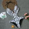 Damen Einteiliger Badeanzug mit Print Bademode Tiefer V-Ausschnitt Monokini Body Rückenfreier Badeanzug Strandbekleidung Hochgeschnittener Badeanzug