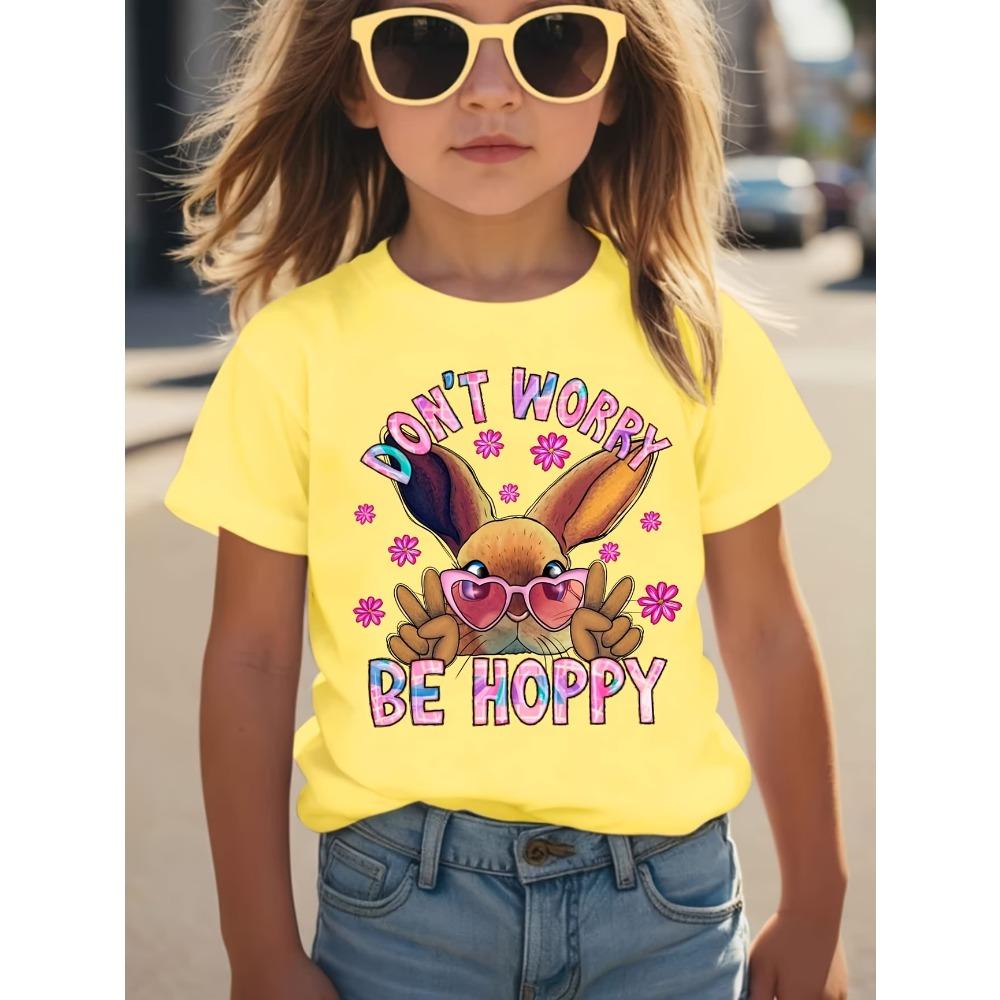 Summer EASTER Cute Bow Rabbit Print Childrens Cotton Tshirt Casual Trendy Girls Short Sleeved Shirts Fashion Kids Clothes Tees