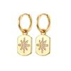 925 Silver Needle Square Pendant Hoop Earrings Vintage Gold Earrings For Women Shell Pendant Earring Fashion Jewelry Accessories