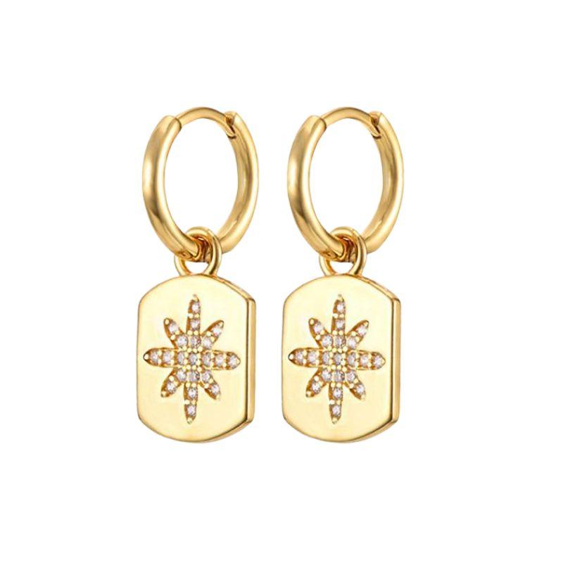 925 Silver Needle Square Pendant Hoop Earrings Vintage Gold Earrings For Women Shell Pendant Earring Fashion Jewelry Accessories