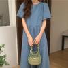 New Arrivals Open Run Women Puff Sleeve Pocket Denim Long Dress