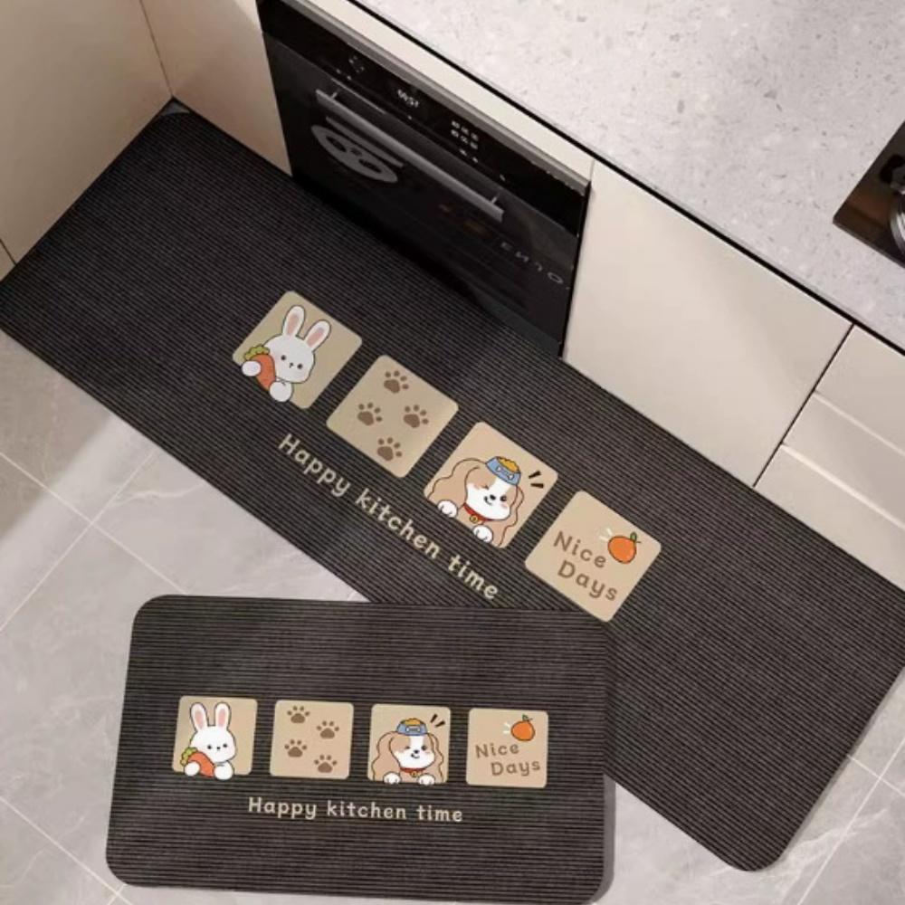 Silica Clay Rug Simple Cartoon Design, Anti-Slip, Water and Oil Absorbent, Easy To Clean Kitchen Foot Mat for Home Decor
