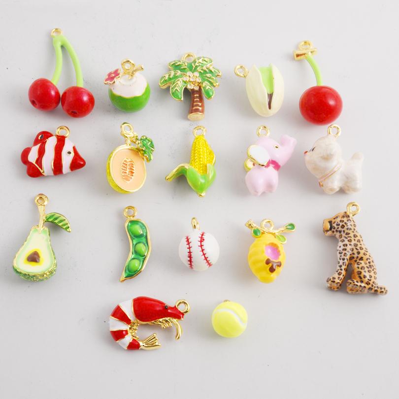 2pcs Different Style Fish Dog Ball Oil Drop Charms For Jewelry Making Necklace Keychain Decor Bulk Charm DIY Pendant Accessories