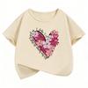 Vintage Floral Love Heart Design T-Shirt Printed T Shirt Girls' Summer Clothes Short Sleeve Tops T-Shirts Cute Kids Clothing