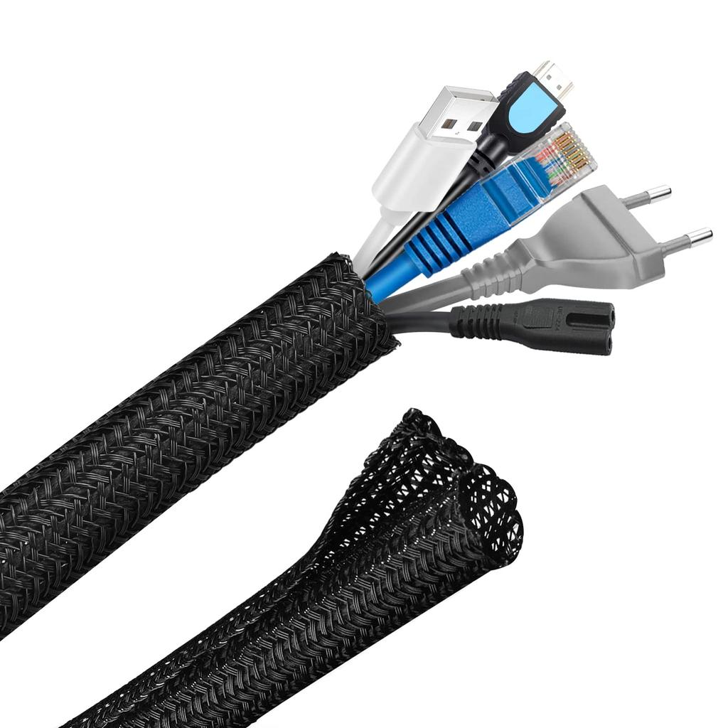 Hocerlu Cable Storage Sleeve, Cable Cover, Braided, Approx. 3m Length, 13mm Diameter, Black