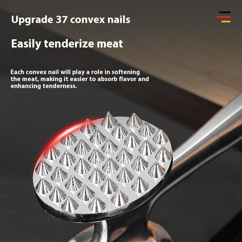 Meat Tenderizer Hammer, Zinc Alloy Solid Double-Sided Mallet with Stainless Steel Finish & Non-Slip Handle for Pounding