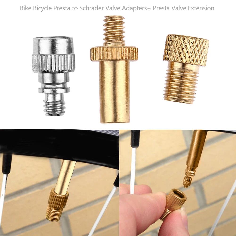 3pcs/set Bike Bicycle Presta to Schrader Valve Adapters+ Presta Valve Extension Wheel Tire Transfer Valve Adapter Bike Accessory Valve Stems 1