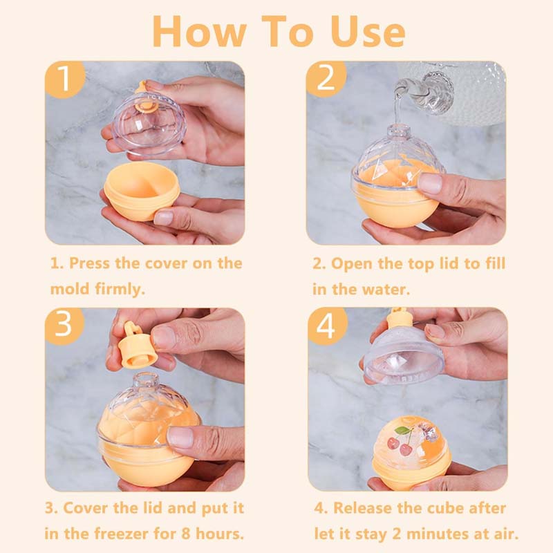 4Pcs Ice Ball Maker, Large Silicone Round Ice Cube Moulds Ice Tray for Whiskey