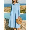 JPNTKY Fashion Summer Spring Solid Color Print Long Sleeve POLO Neck Casual Dresses