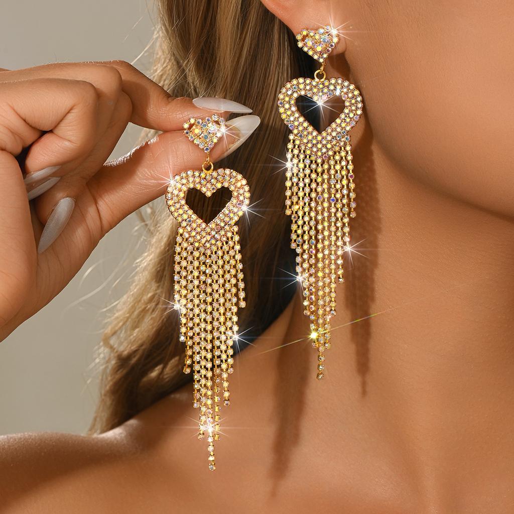 Modische und trendige neue unregelmäßige mehrfarbige Quasten-Doppelherz-Ohrringe Ohrringe Ohrringe Ohrringe, vielseitige Accessoires