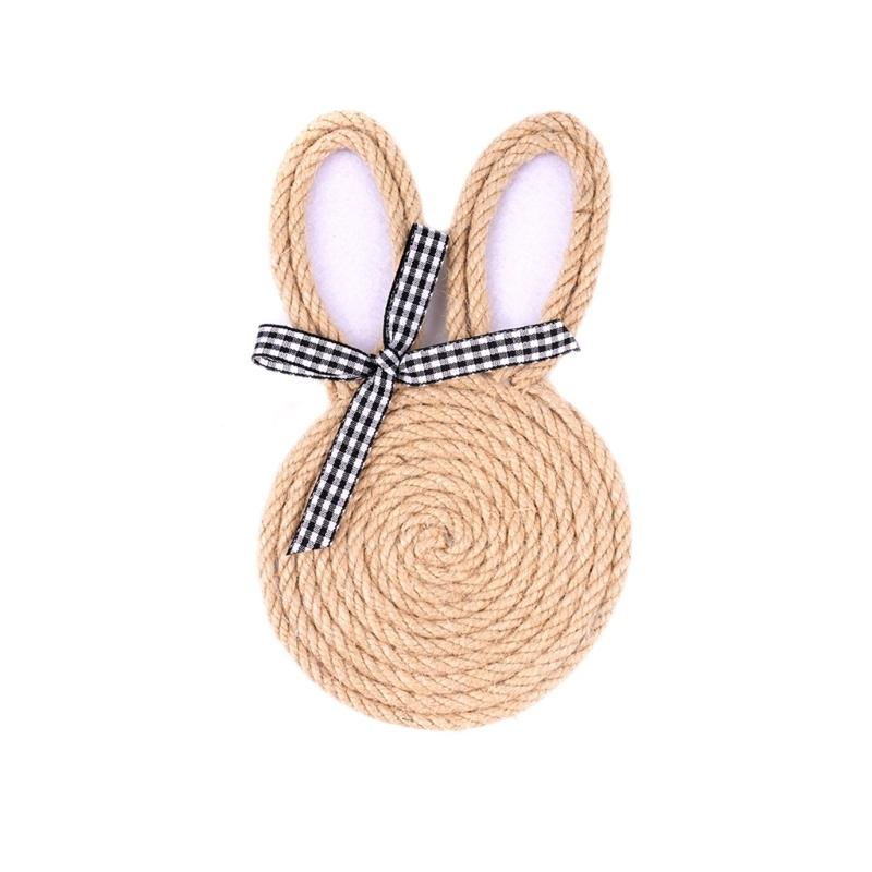 

Cute Bunnies Themed Drink Coasters Heat Resistant Woven Rope Rabbit Shape Placemat For Easter Dining Table Decoration