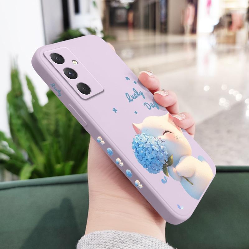 Blue Silk Cat Phone Case For Samsung Galaxy A37 A57 Liquid Silicone Cover