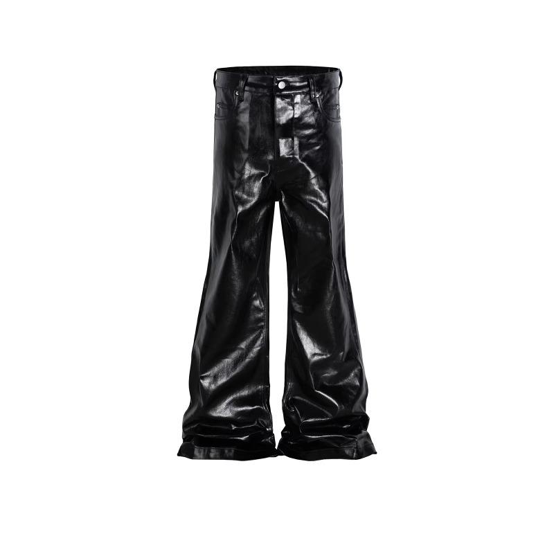 FlowStreet Coated Glossy Patent Leather Flared Jeans