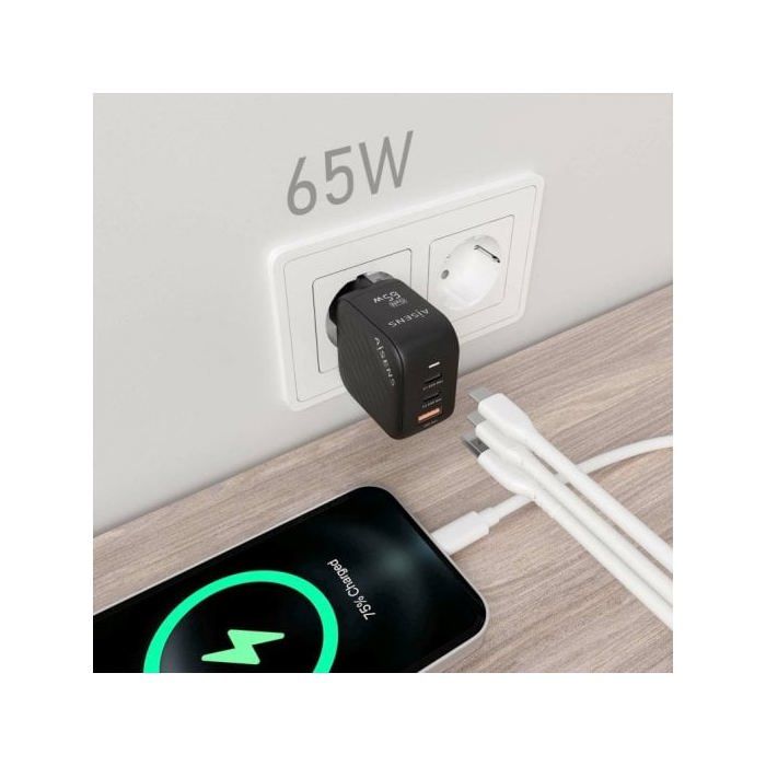 Cargador GaN - AISENS - ASCH-65W3P027-BK - 65W - 2xUSB-C PD3.0 - 1xUSB-A QC3.0