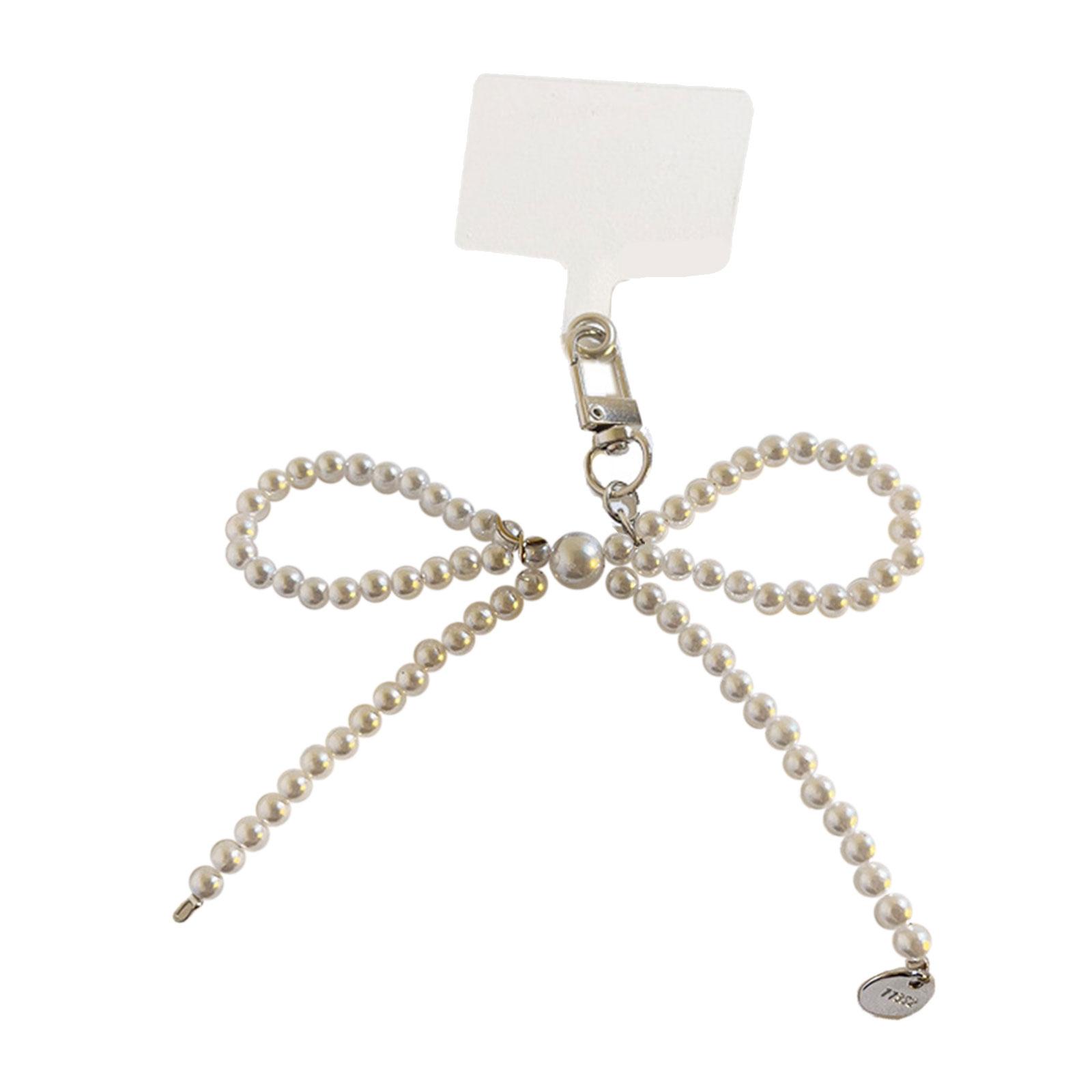 

Pearls Beaded Bowknot Pendant Phone Charm Hanging Rope Sweet Phone Chain Strap Decoration Lanyards Keychain Accessories белый
