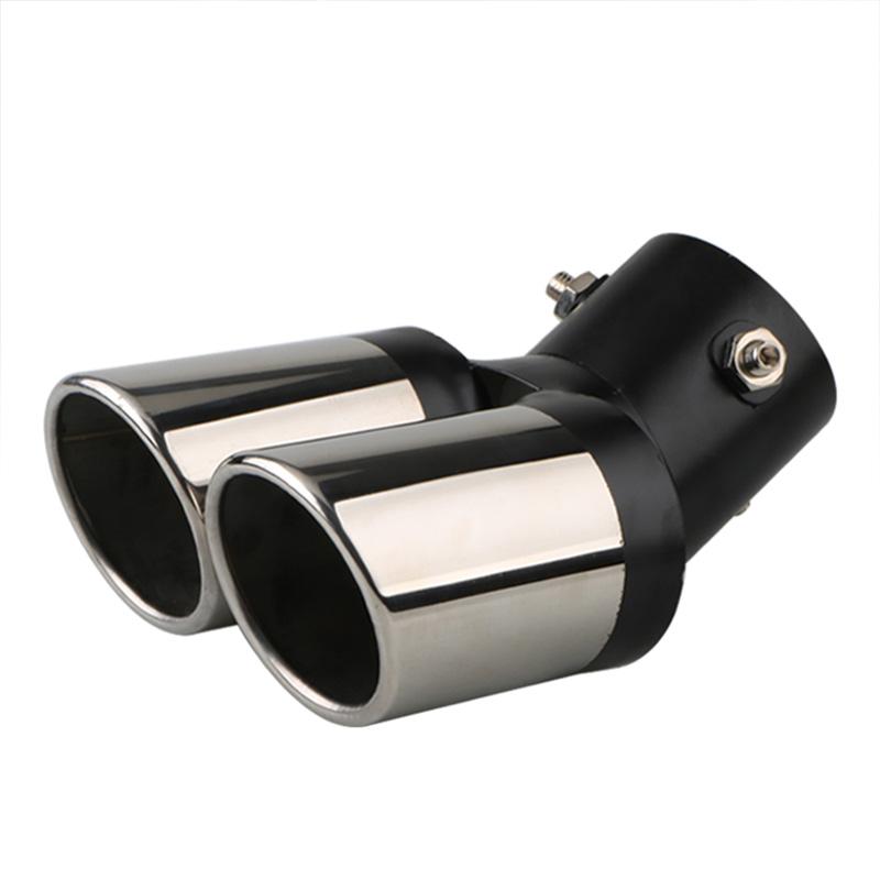 1PCS 2.5" Inlet Decoration Chrome Tail Pipe Car Styling Car Exhaust Trim Muffler Pipe Tail Stainless Steel Curved Double Outlet