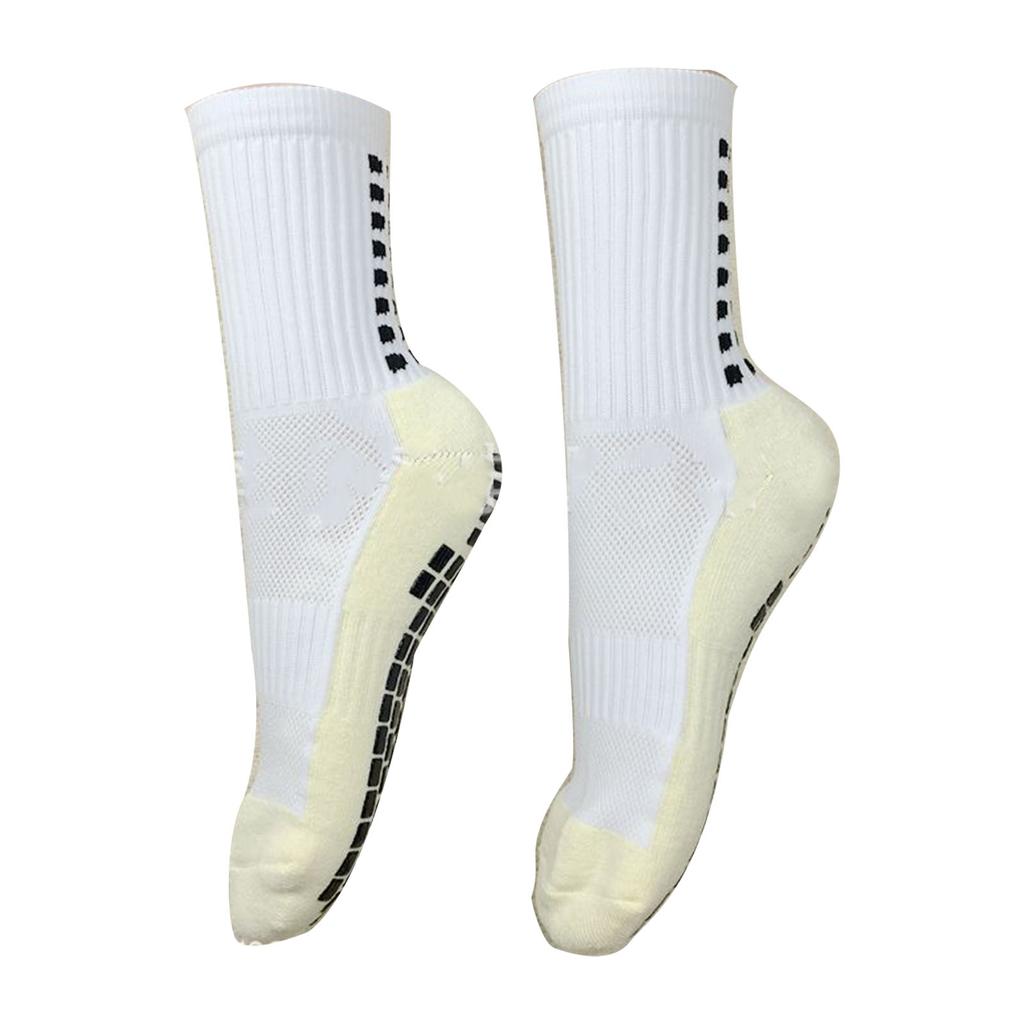 1 Pair Slip Resistant Mid Socks Thickening Comfortable Breathable Grip Athletic Sport Sock for Football White